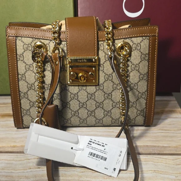 Gucci Beige and Brown Shoulder Bag with Gold Accents - Picture 3 of 10